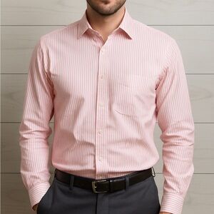 Thomas Pink Traveller Classic Men’s Pink Pinstripe Button-Up Shirt | 15.5 Neck